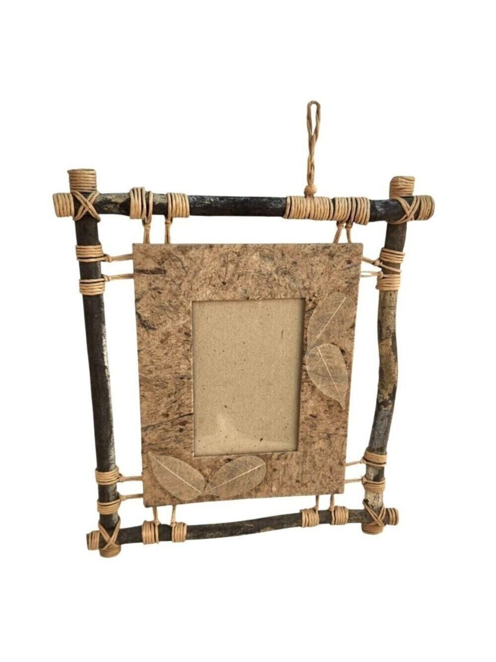 Natural Wood Leaf Bark Accent Picture Art Frame Boho Decor